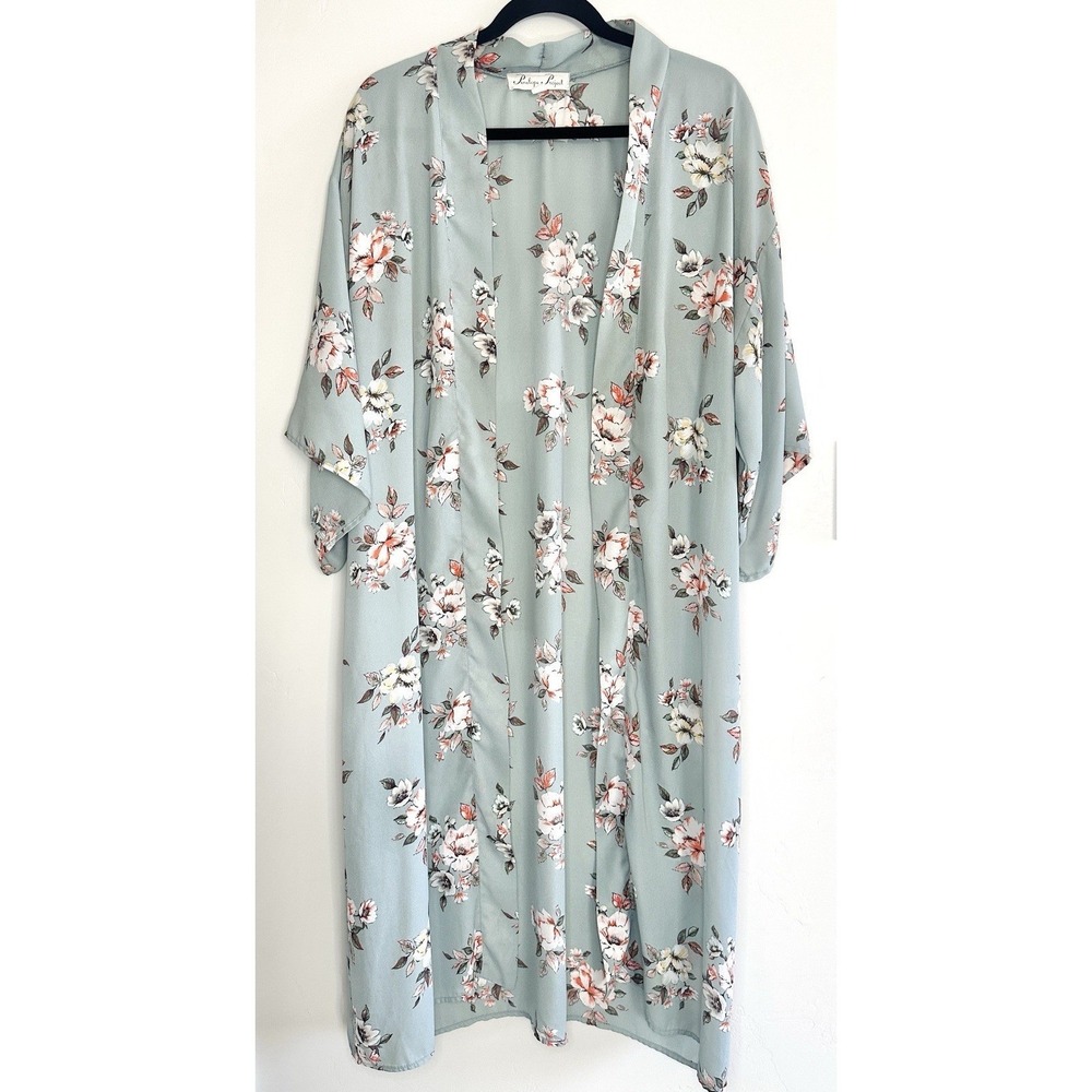Penelope Project‎ Floral Kimono Cardigan Sage Green Size M Boho Cover Up Cottage - Picture 2 of 15